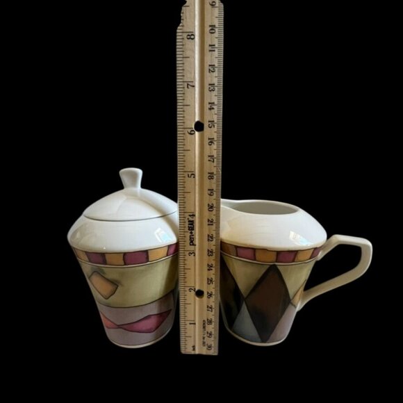 Sasaki Palazzo Sugar and Creamer w/Lid by Particia Zanger Multicolor Harlequin - Picture 8 of 8